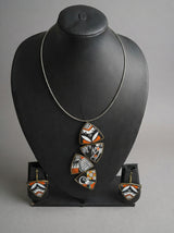 Hand Painted Earthy Flower Motifs Wire Closure Terracotta Clay Handmade Necklace Set