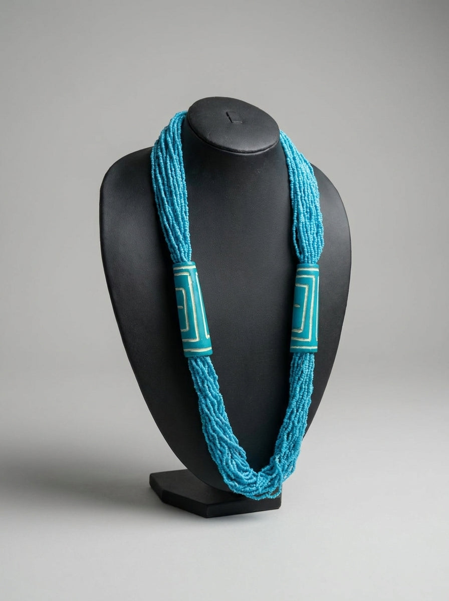 Blue Beaded Multi Layer Long Necklace