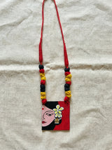 Folk Art Woman Portrait Fabric Hand Painted Necklace
