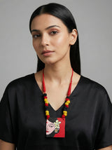 Folk Art Woman Portrait Fabric Hand Painted Necklace