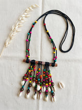 Multicolour Wooden Bead & Cowrie Shells Fringe Necklace