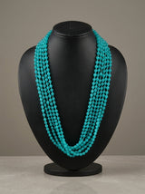 Multi Strand Turquoise Round Glass Bead Long Opera Necklace