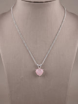 Blush Rose Quartz Heart Solitaire on Dainty Silver Chain Necklace
