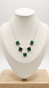 Green Sugar Druzy Natural Gemstones Embedded Silver Chain Necklace