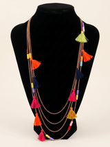 Multi Color Tassels and Beads Braided on Brass Chains Boho Necklace