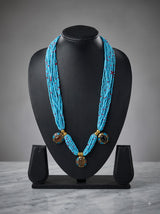 Boho Tibetan Triple Medallion Charm Blue Beads Statement Necklace