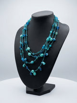 Shades of Blue Beads and Stones Multi Layer Necklace