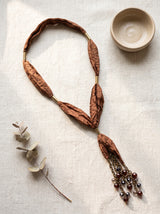 Brown Fabric and Metal Charms Boho Neklace