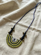 Warli Dancer Yellow Hand Painted Arch Pendant Necklace