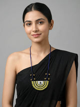 Warli Dancer Yellow Hand Painted Arch Pendant Necklace