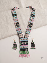 Multi-Color Bird Motif Hand Beaded Long Necklace Set