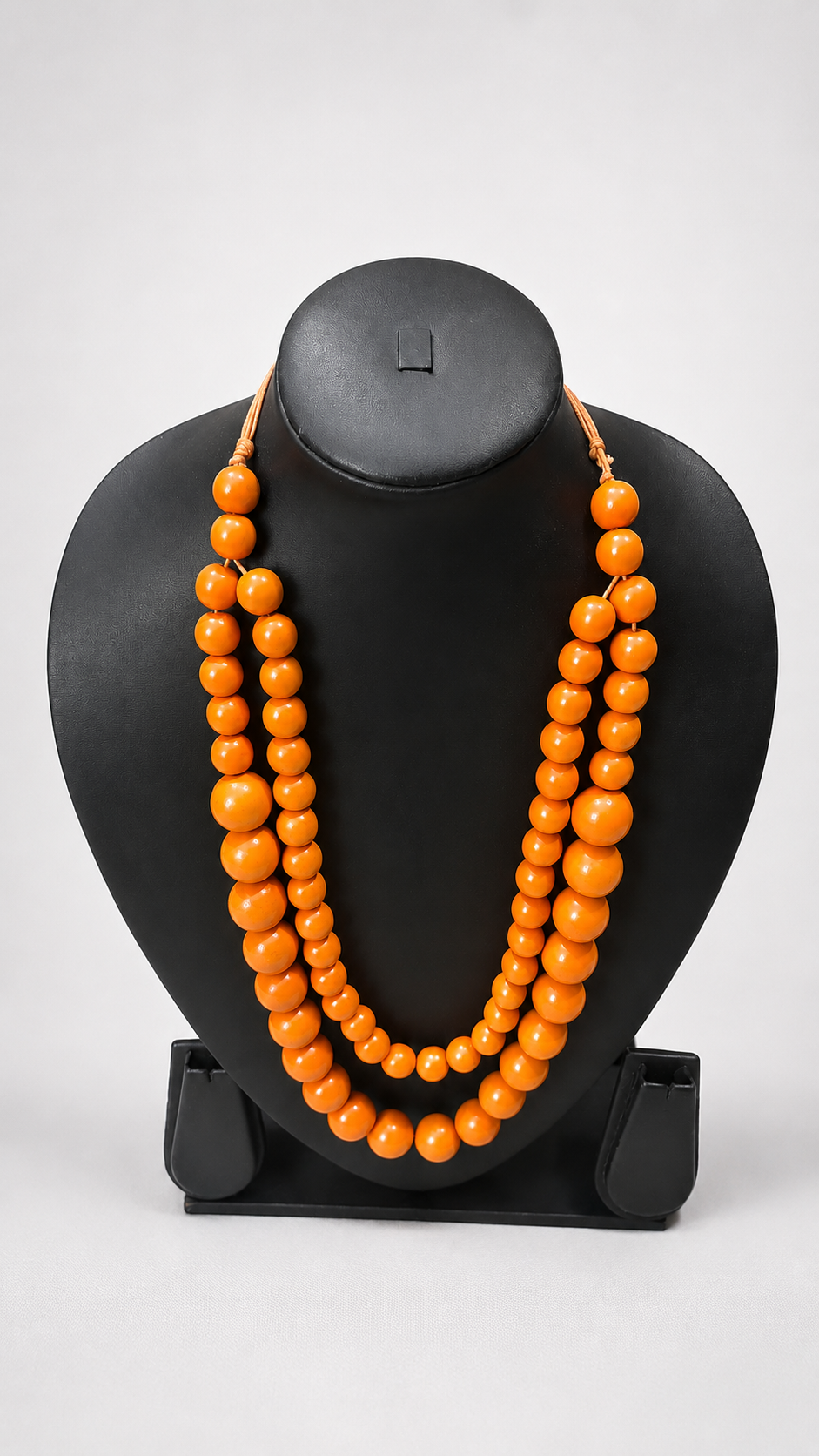 Orange Wooden Beads 3 Layer Handmade Necklace