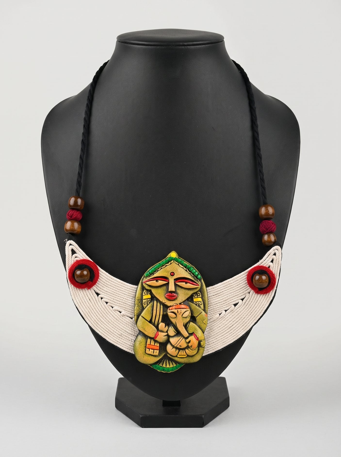 Hand-Painted Ganesha Macrame and Terracotta Clay Handmade Necklace