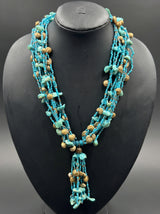 Blue and Brown Stones and Beads Layered Boho Necklace