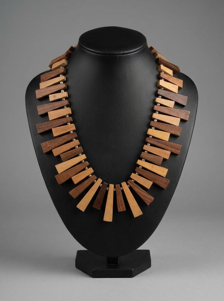 Elegant Wooden Beads Statement Necklace