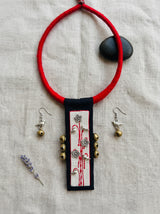 Bird and Ghungroo Charms Hand-Painted Fabric Choker Necklace Set