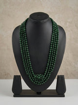 Multi Strand Green Round Glass Bead Long Opera Necklace