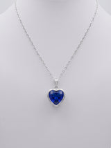 Sapphire Blue Heart Crystal Solitaire on Dainty Silver Chain Necklace