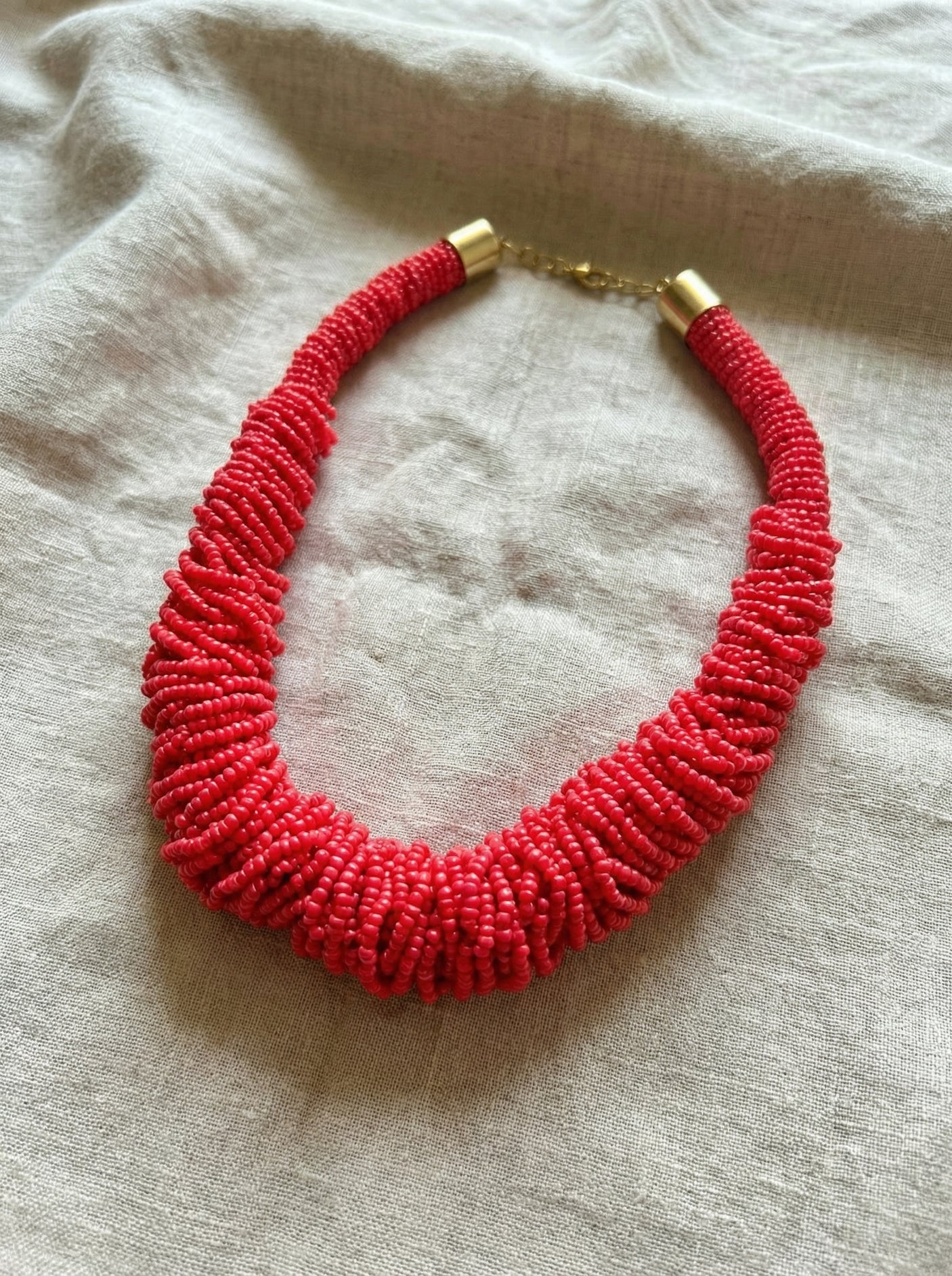 Chunky Red Loop Seed Bead Collar Necklace
