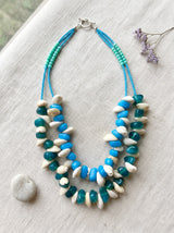 Turquoise Blue & White Shell Chip Double Strand Necklace