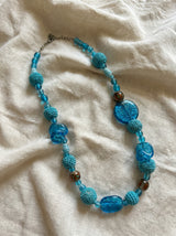 Blue Statement Glass Beads Long Necklace