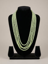 Multi Strand Sea Green Round Glass Bead Long Opera Necklace