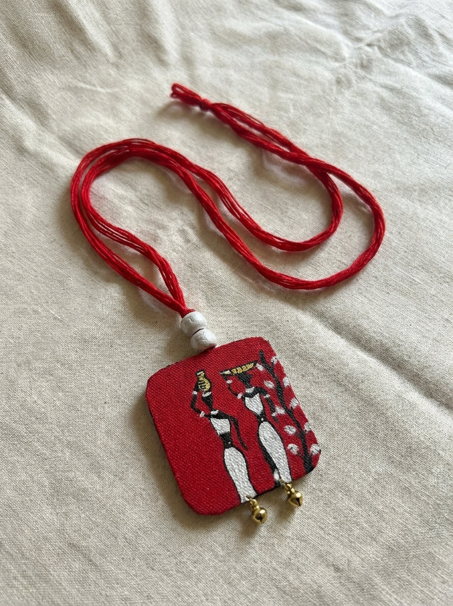 Red and White Tribal Women Hand Painted Necklace