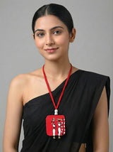 Red and White Tribal Women Hand Painted Necklace