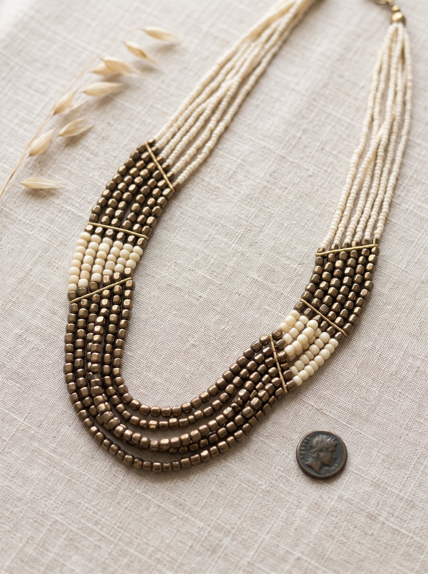 Beige and Bronze Beads Multi-Layer Handmade Necklace