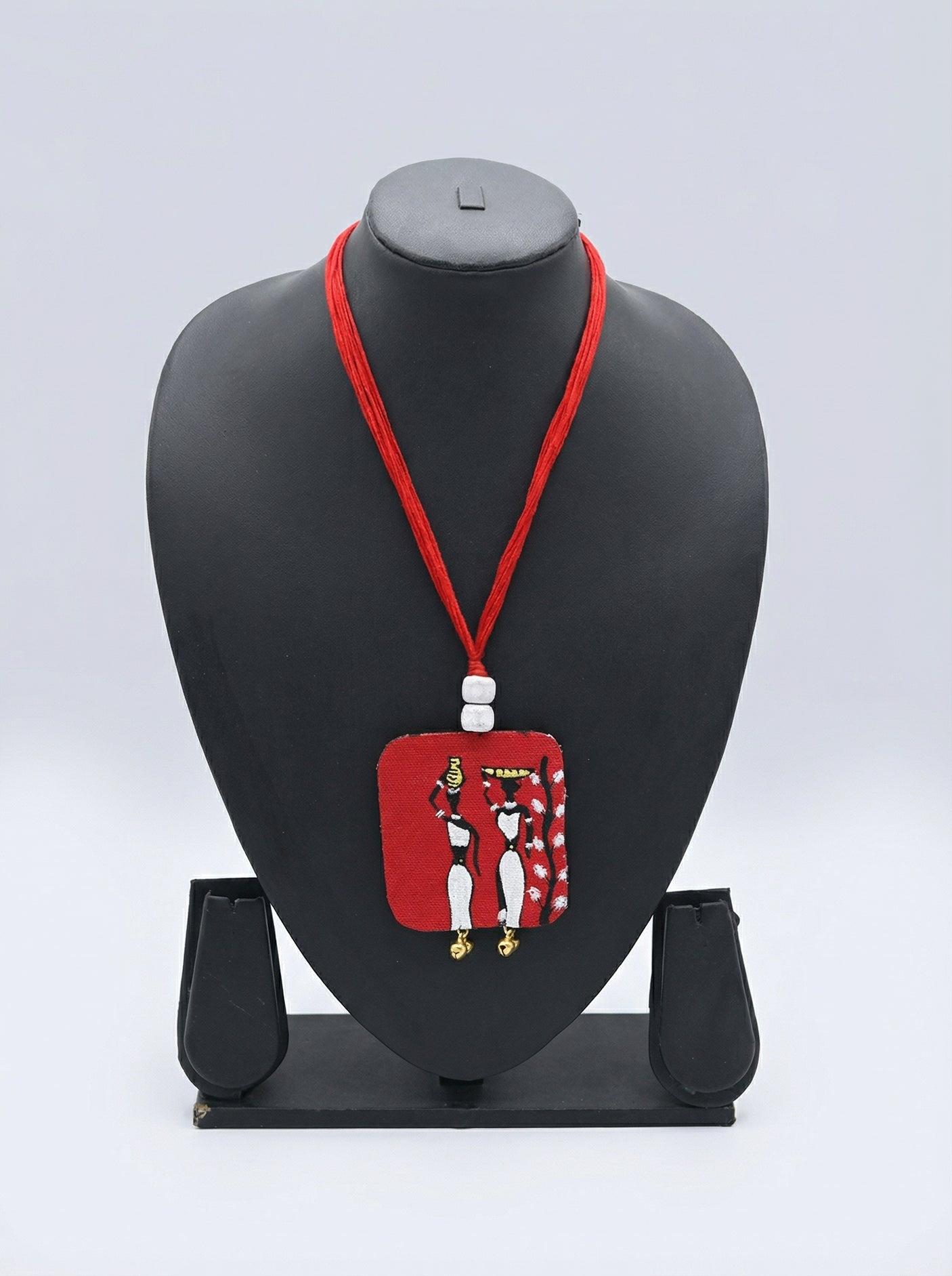 Red and White Tribal Women Hand Painted Necklace