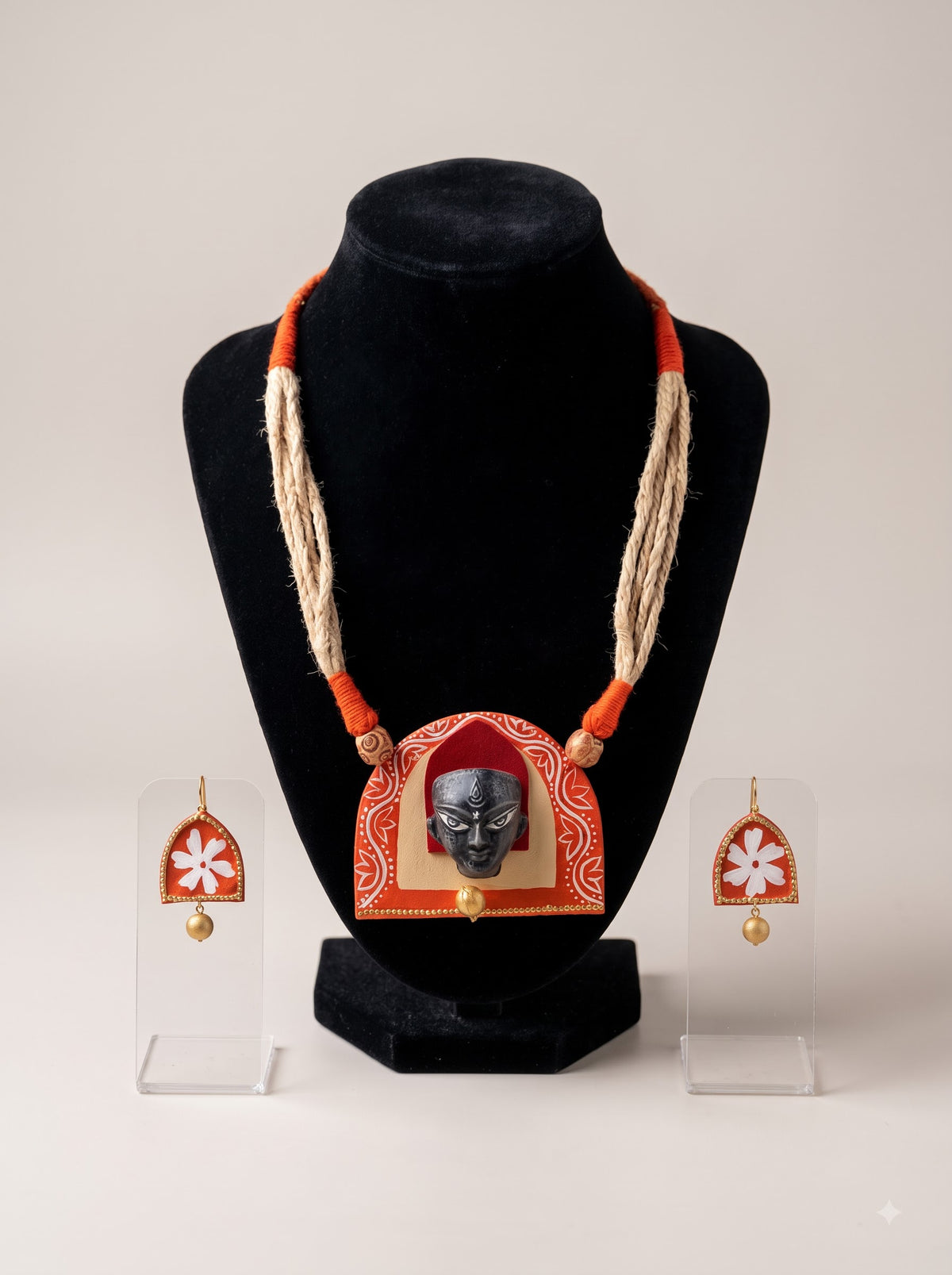 Handmade Fabric Terracotta Clay Necklace Set