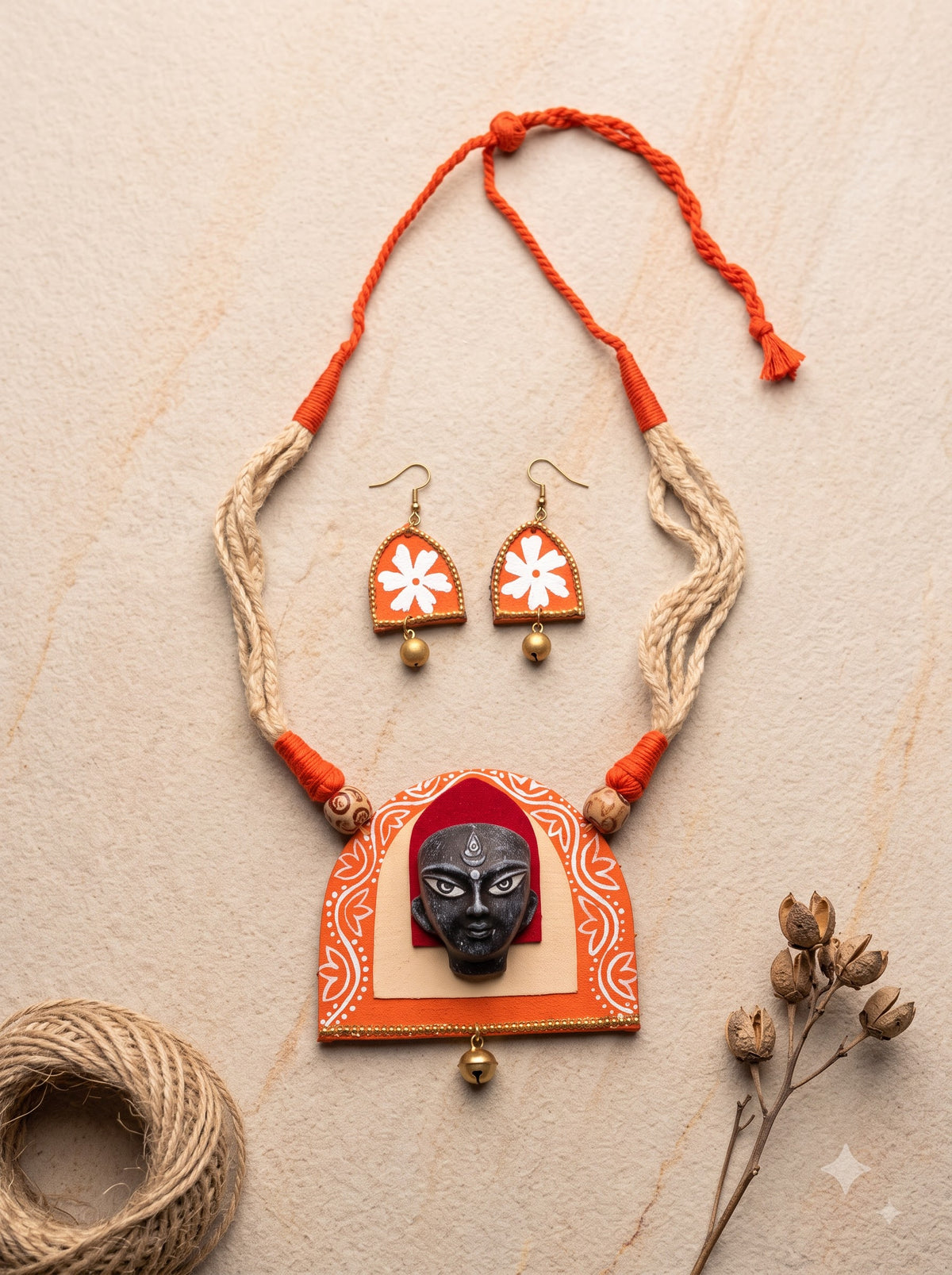 Handmade Fabric Terracotta Clay Necklace Set