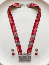 Ajrakh Block Print Statement Pendant Collar Necklace