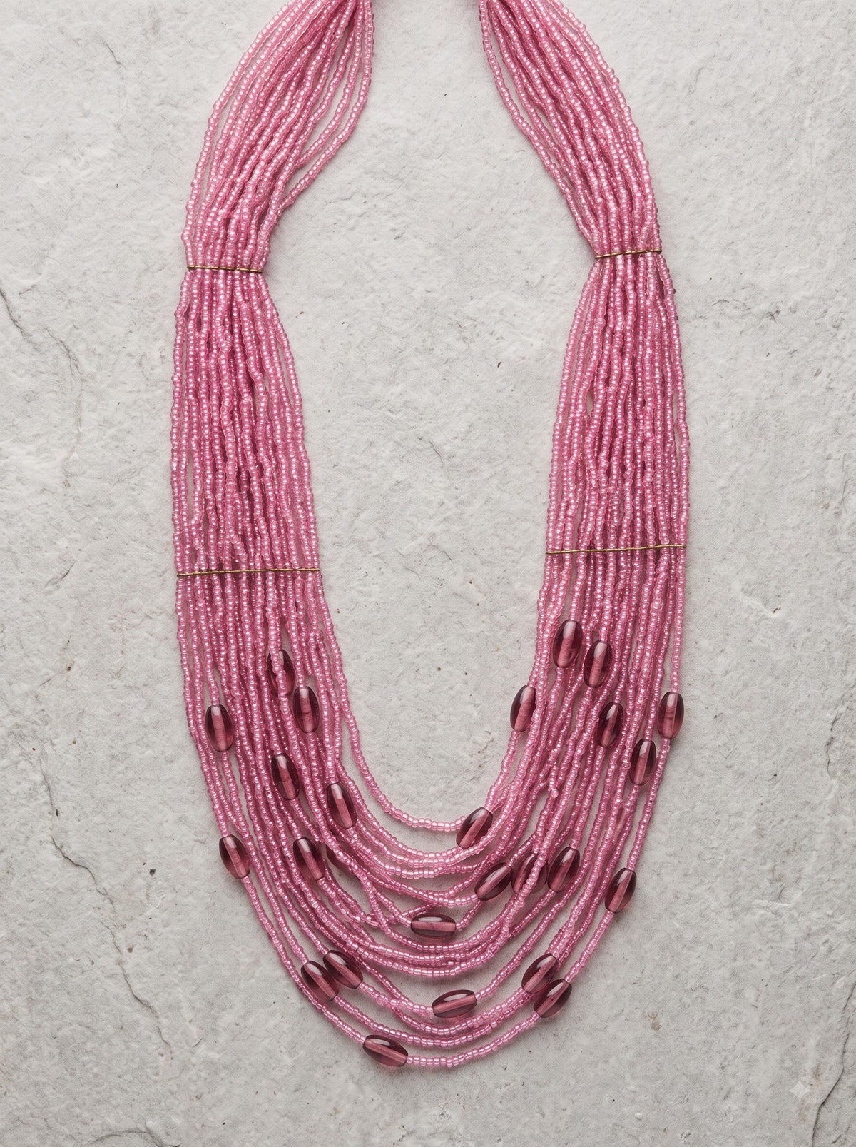 Pink Glass Beads Multi-Layer Beaded Handmade Necklace