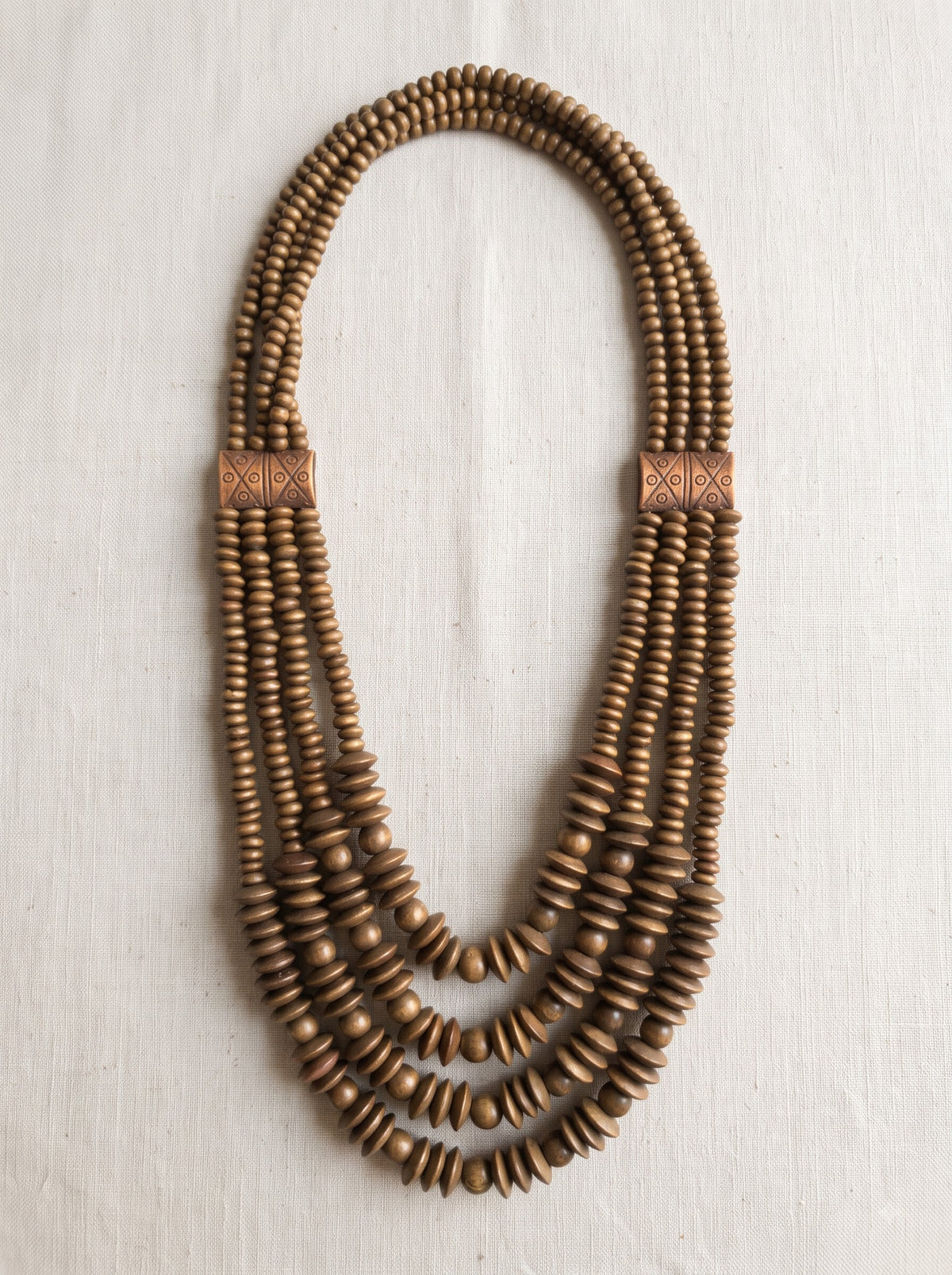 Cocoa Cascade – Handmade Multi-Strand Wooden Bead Necklace