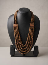 Cocoa Cascade – Handmade Multi-Strand Wooden Bead Necklace