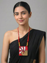 Red and Gold Peacock Hand Painted Fabric Necklace