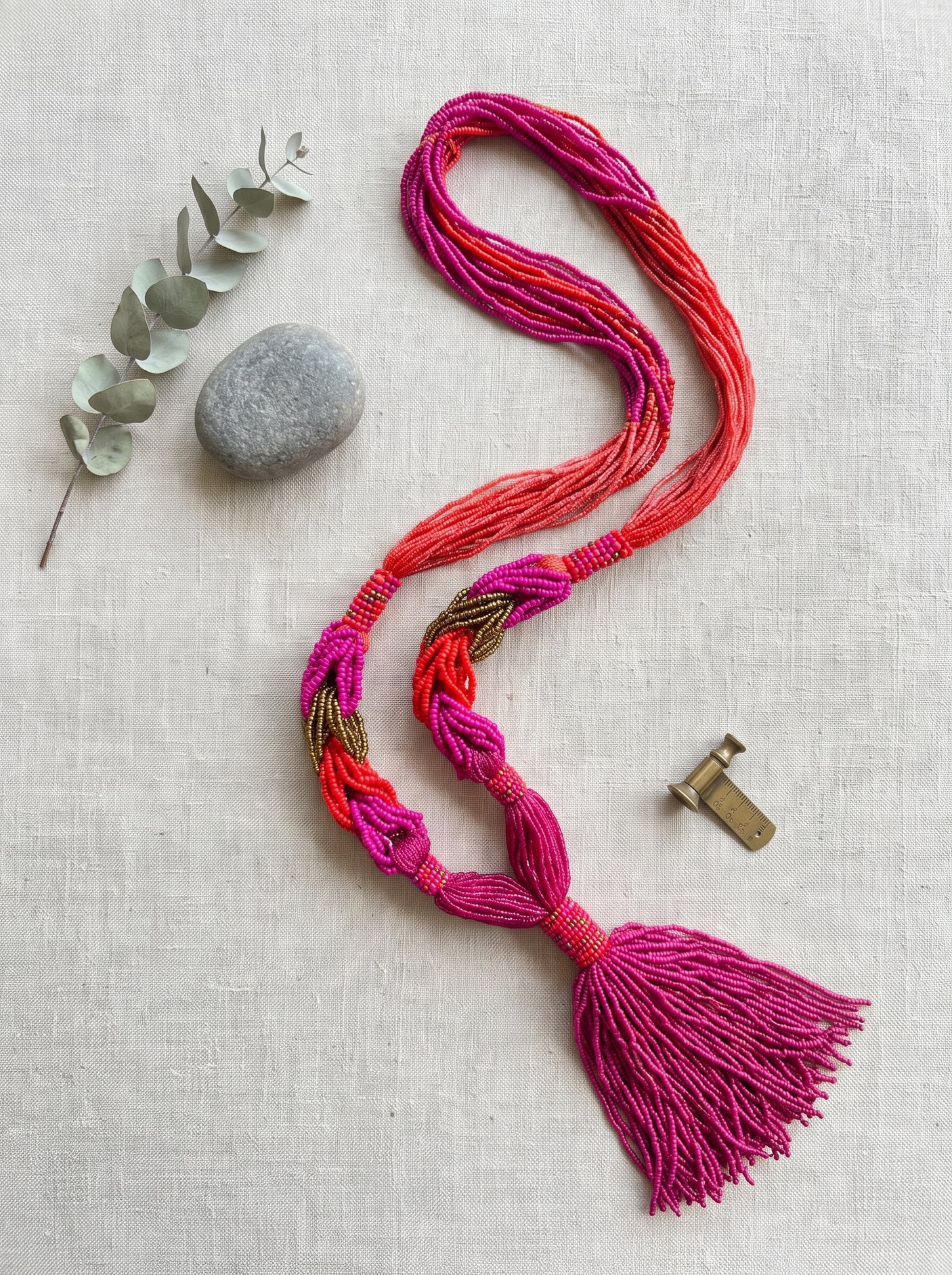 Orange and Pink Beaded Long Necklace