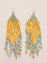 Yellow and Blue Hand Beaded Dangler Earrings