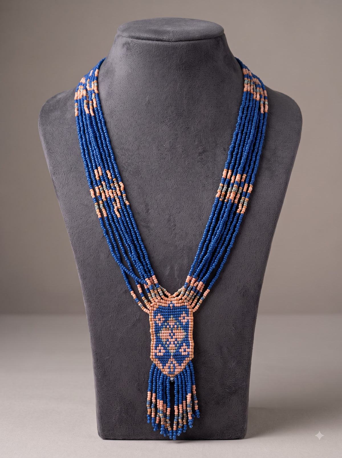 Blue and Beige Beads Handmade Boho Necklace