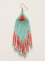 Turquoise and Red Hand Beaded Dangler Earrings