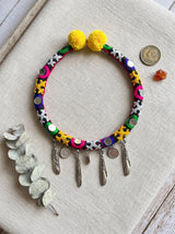 Intricately Hand Embroidered Multi-Color Mirror and Fabric Choker Necklace with Metal Accents