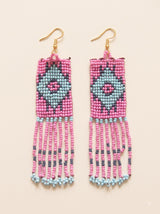 Pink and Blue Hand Beaded Dangler Earrings
