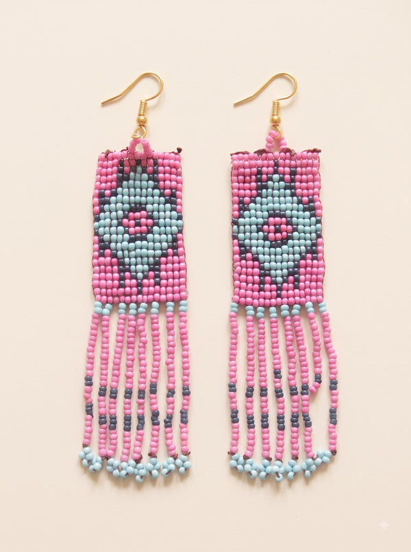 Pink and Blue Hand Beaded Dangler Earrings