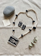 Matsya Fabric and Jute Statement Handmade Necklace Set