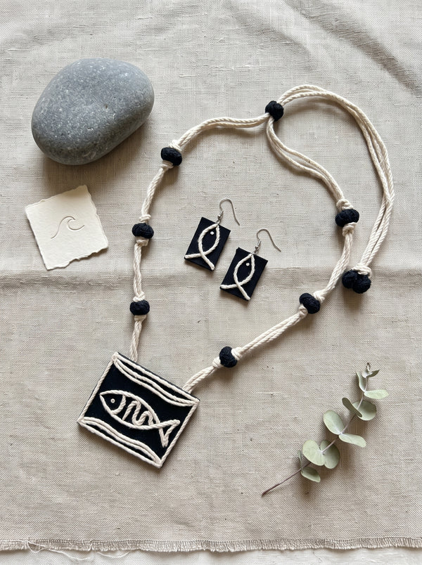 Matsya Fabric and Jute Statement Handmade Necklace Set