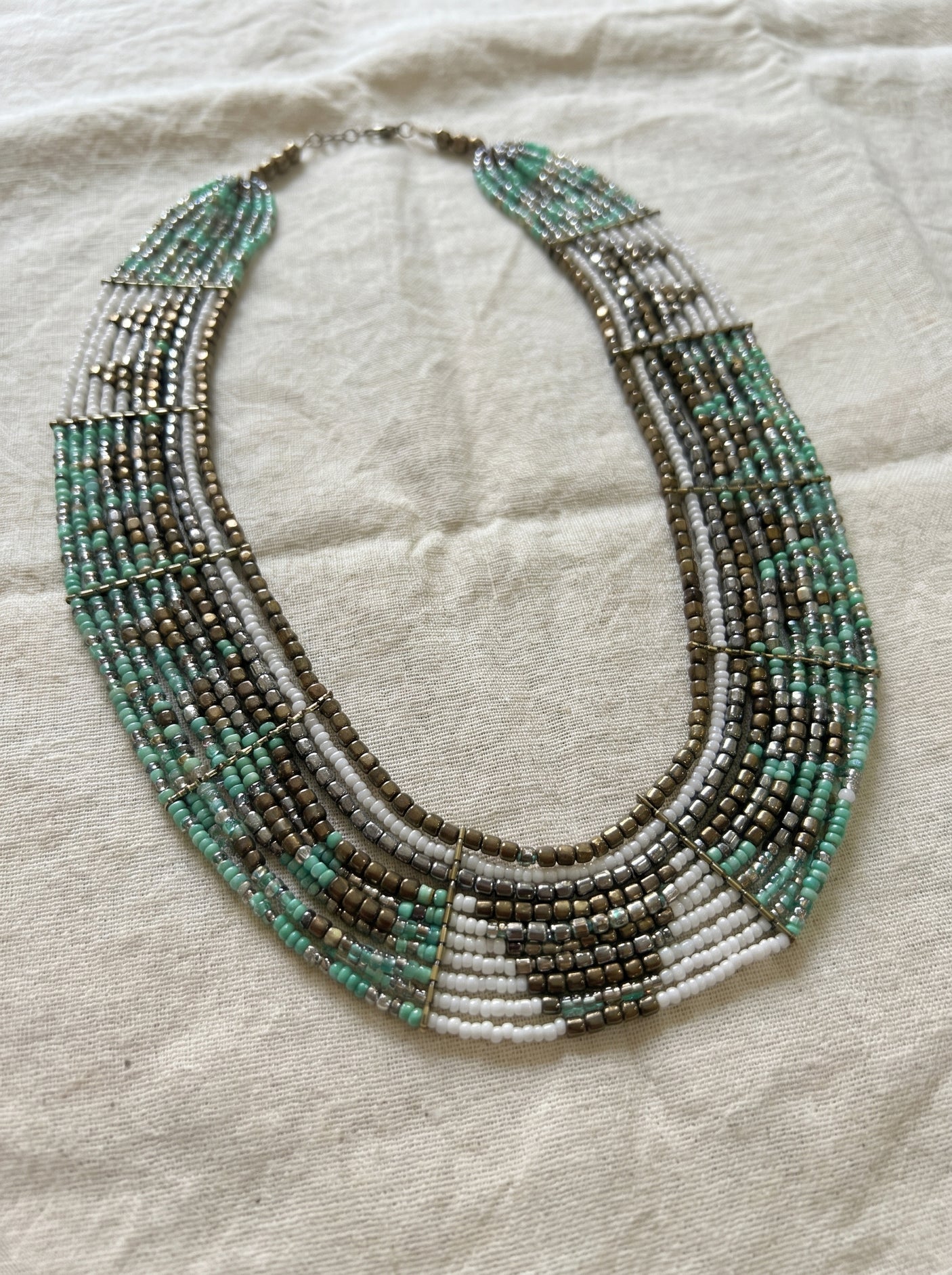 Metal and Glass Beads Braided Handmade Necklace