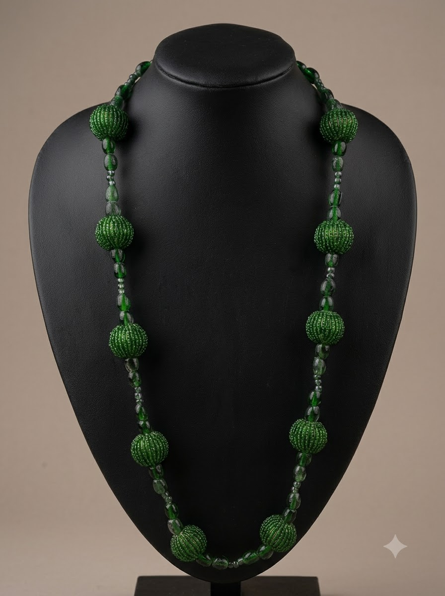 Green Circular Beads Long Boho Necklace