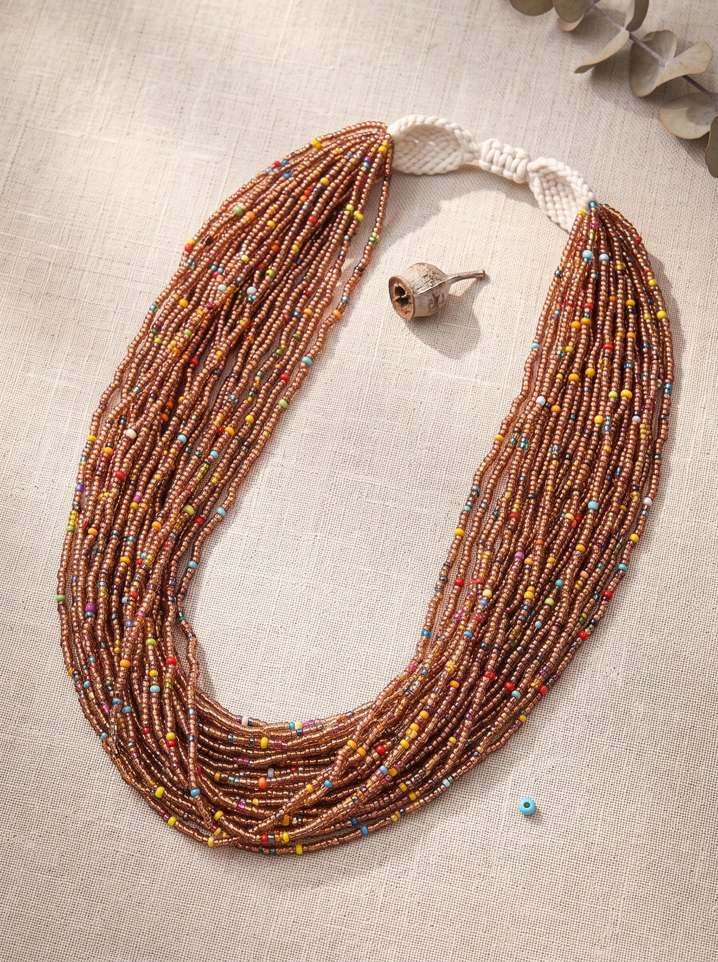 Bronze-Tones Beads Hand Beaded Multi-Layer Necklace