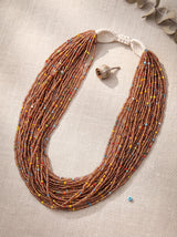 Bronze-Tones Beads Hand Beaded Multi-Layer Necklace